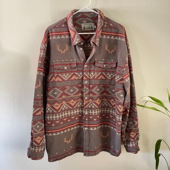 Burlebo Mens XL Flannel Shirt Southwestern Aztec Print Long Sleeve Outdoors - Picture 1 of 12
